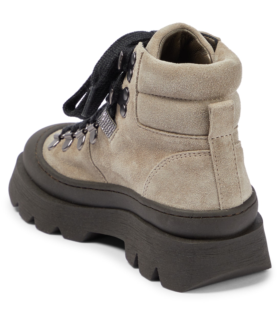 Suede lace-up hiking boots | Brunello Cucinelli Kids