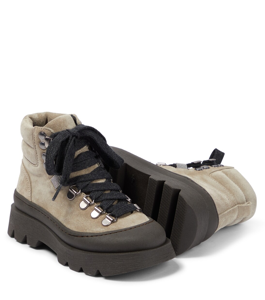 Suede lace-up hiking boots | Brunello Cucinelli Kids
