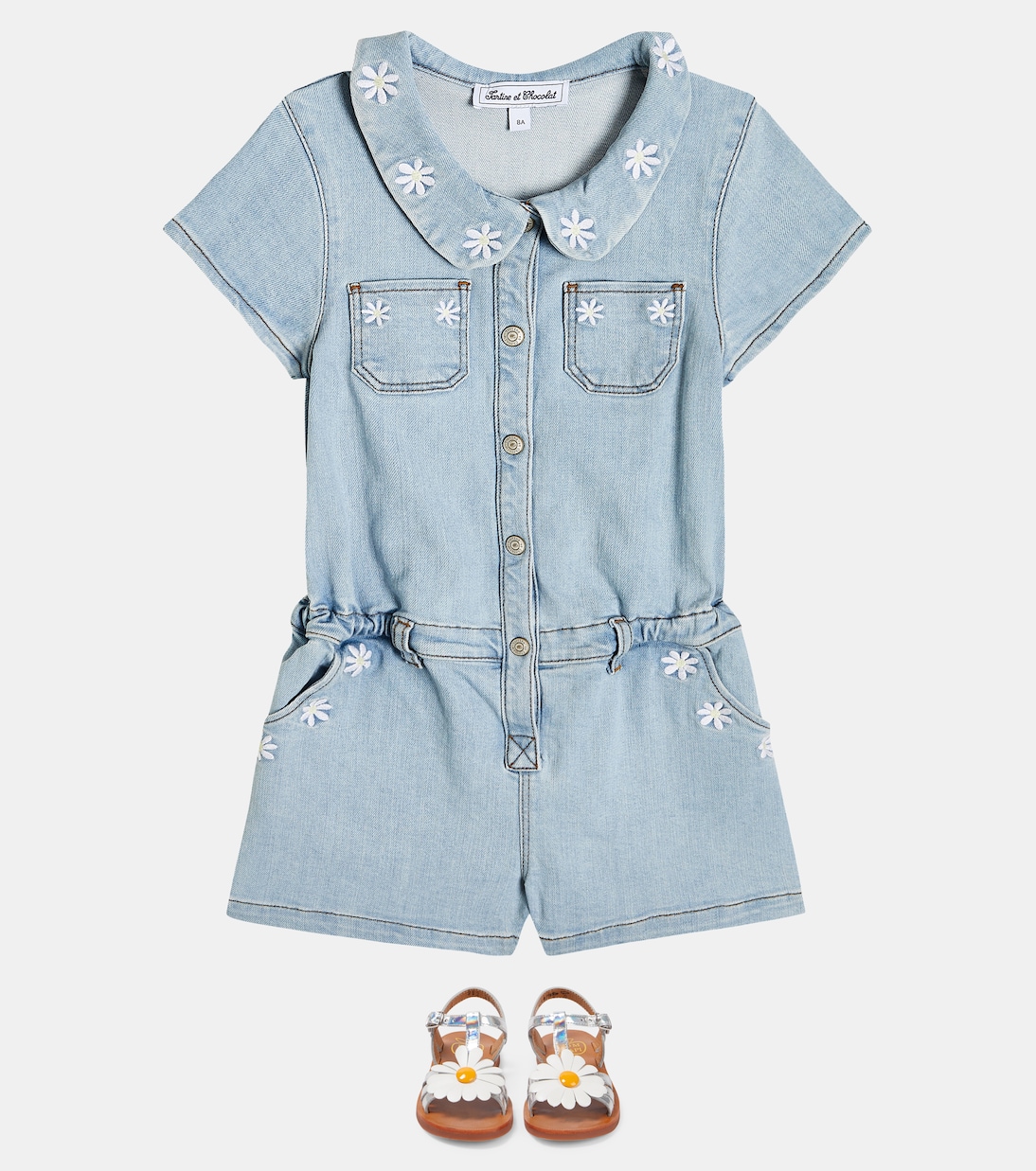 Embroidered denim playsuit | Tartine et Chocolat