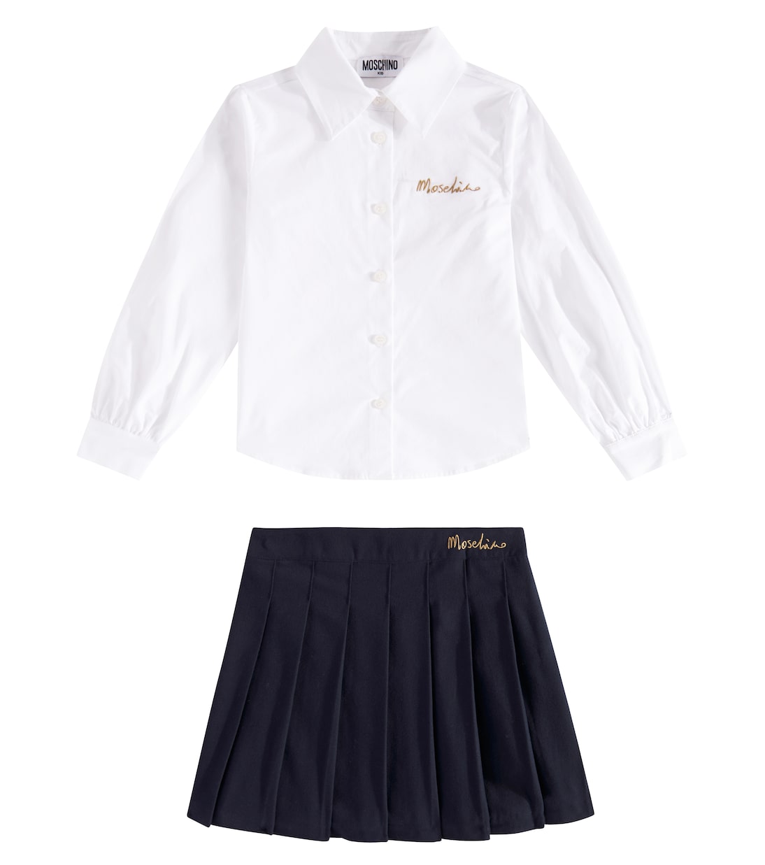 Embroidered cotton shirt and skirt set | Moschino Kids
