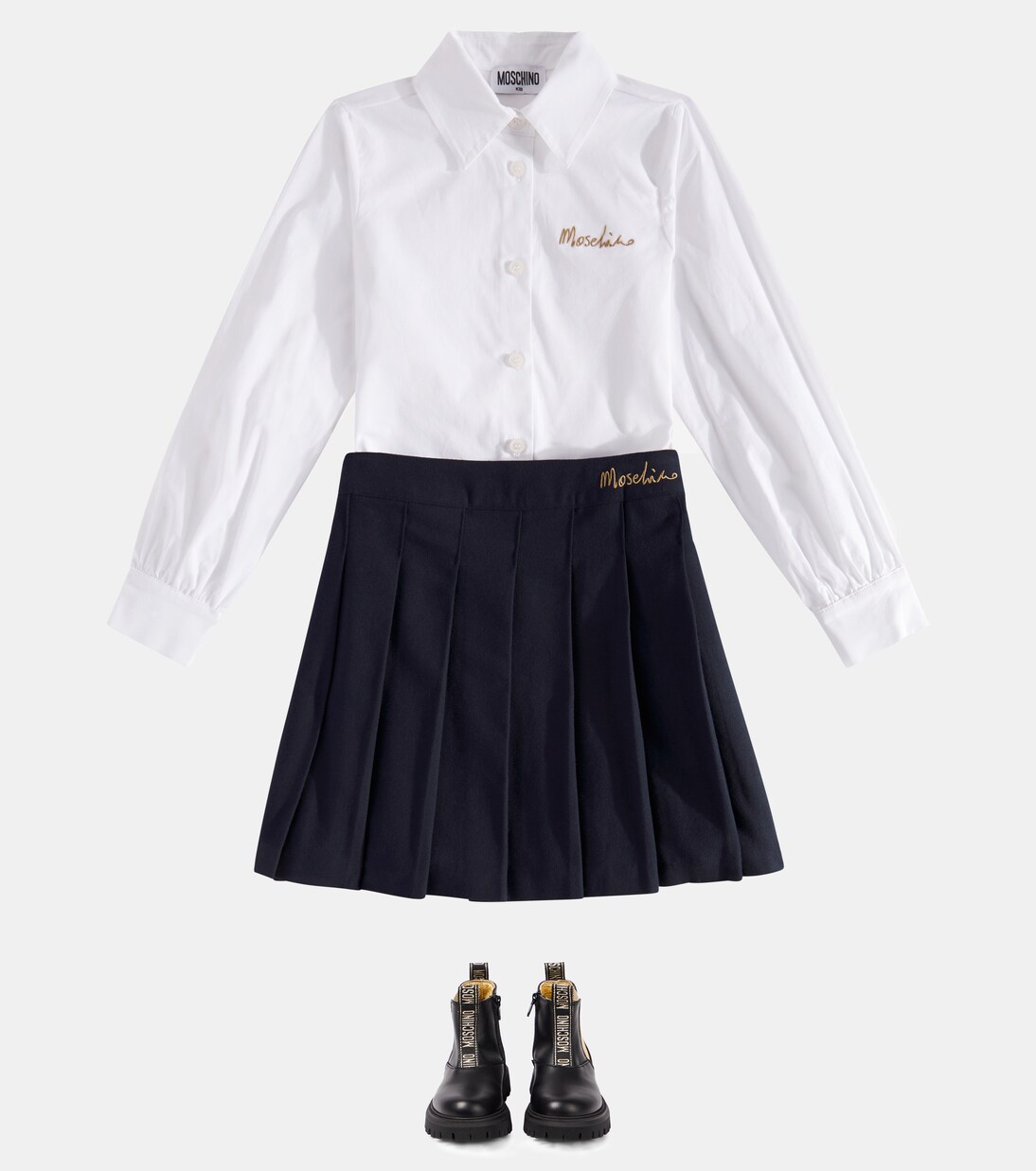 Embroidered cotton shirt and skirt set | Moschino Kids