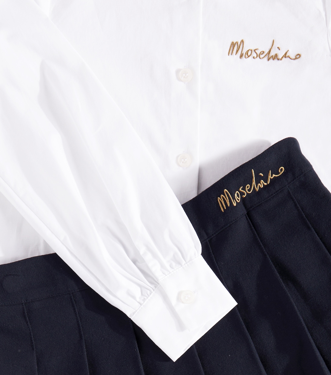 Embroidered cotton shirt and skirt set | Moschino Kids
