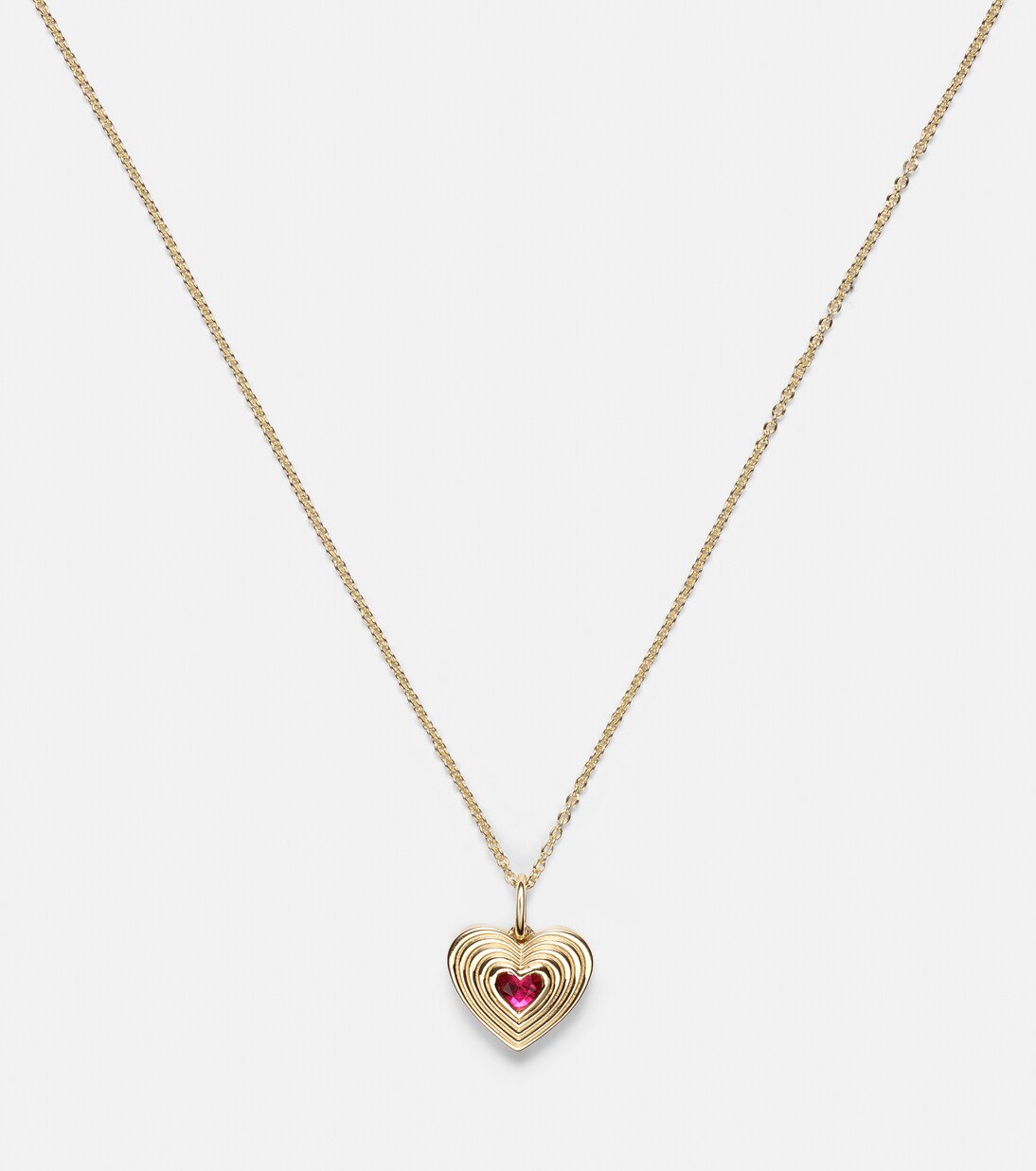 Collier chaîne Fluted Heart en or 14 ct et rubis | Sydney Evan