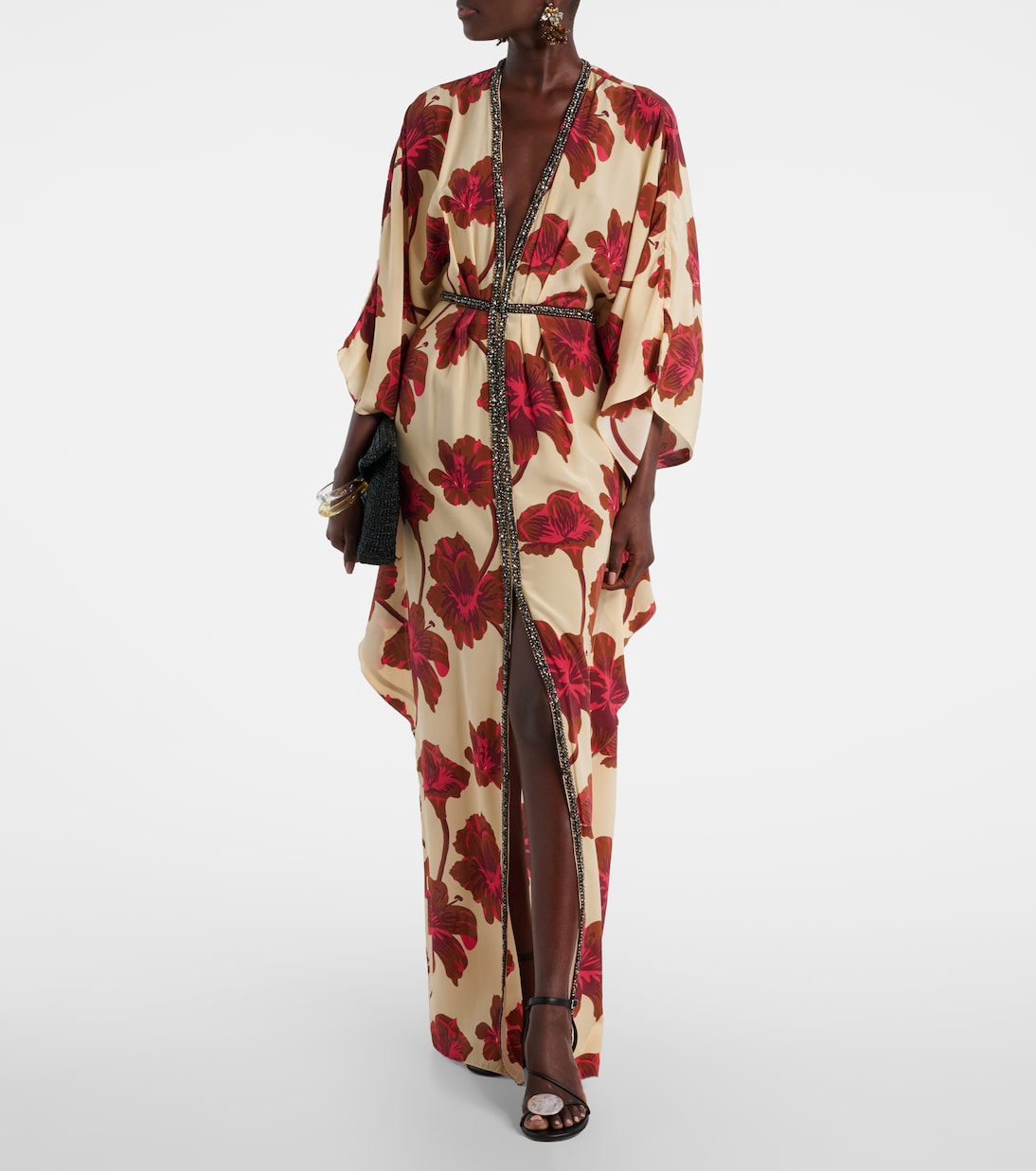 Abito lungo in seta con decorazioni | Johanna Ortiz