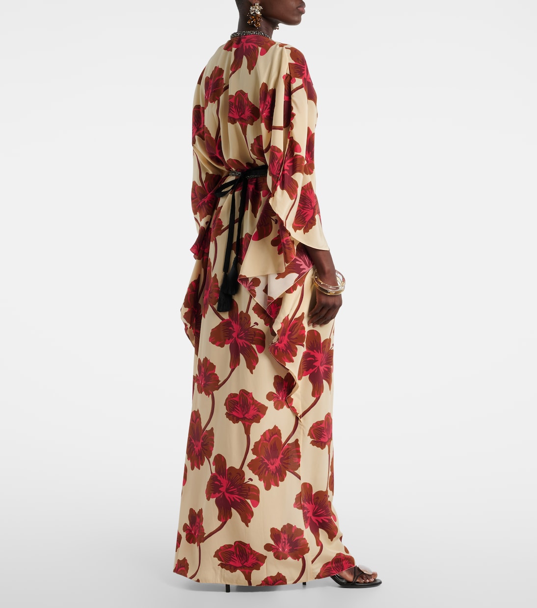 Abito lungo in seta con decorazioni | Johanna Ortiz