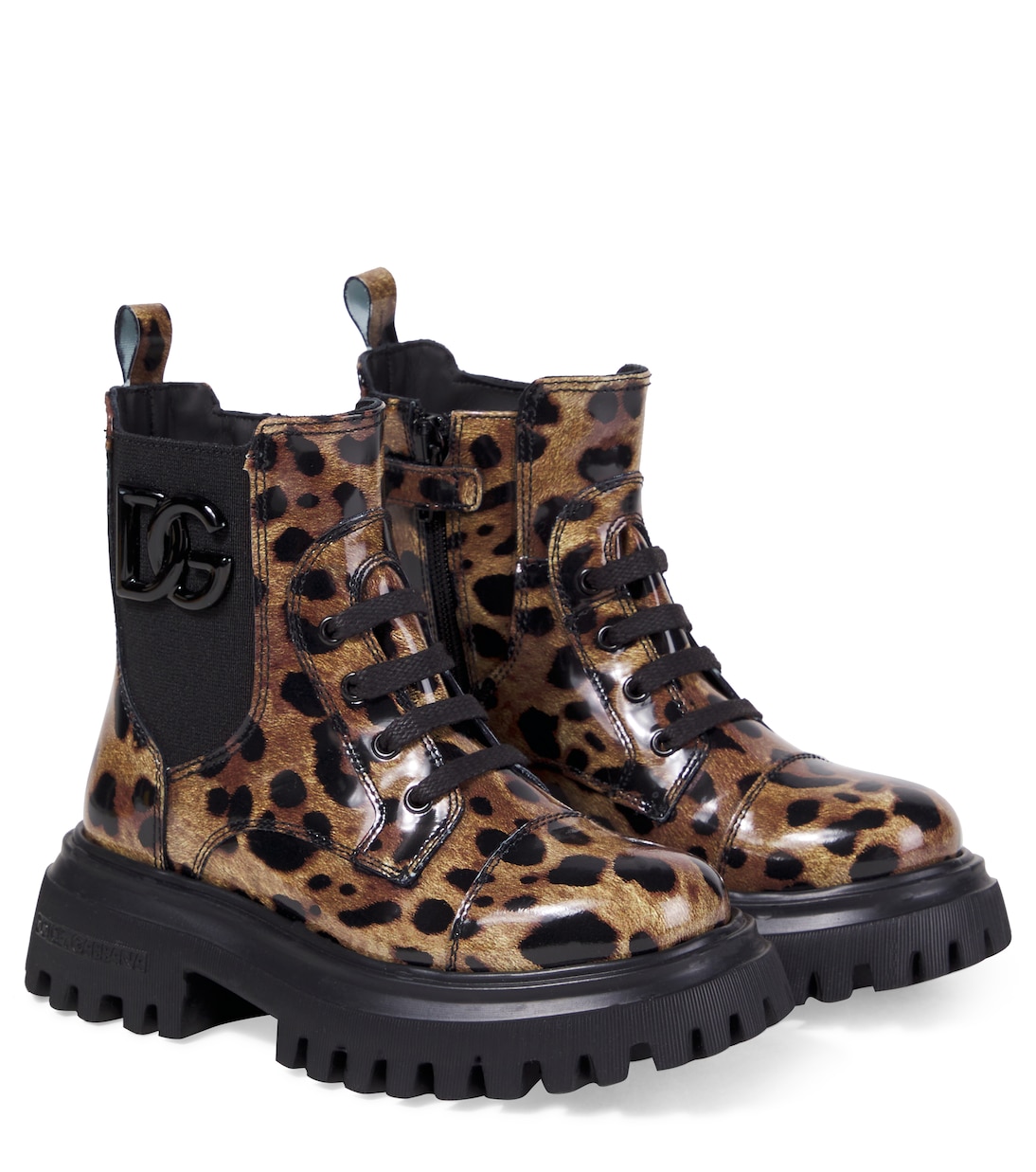Leopard-print leather combat boots | Dolce&Gabbana Kids