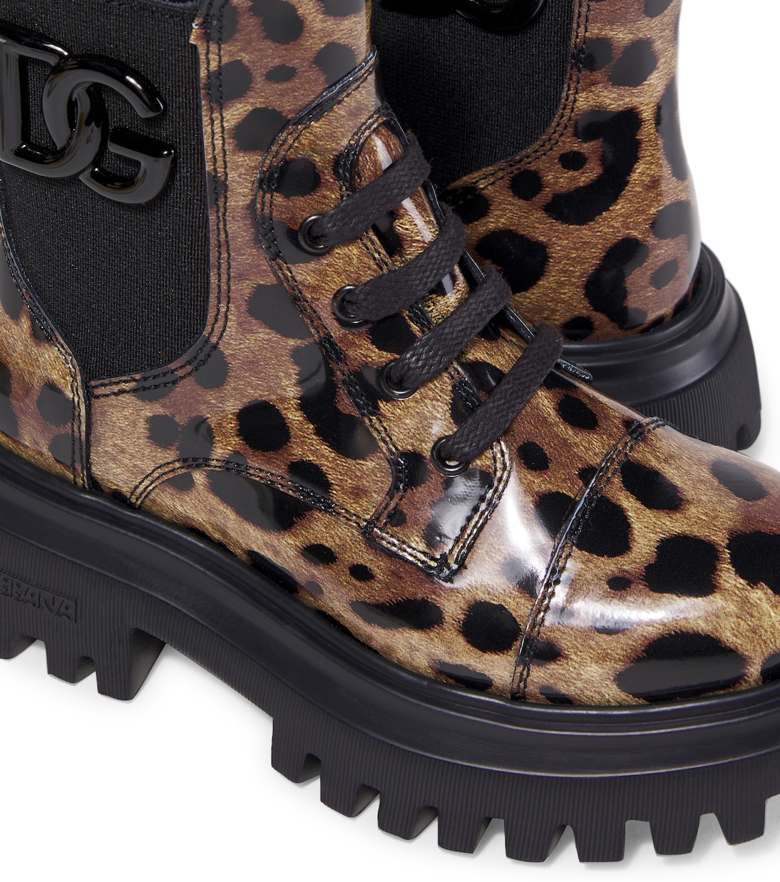 Leopard-print leather combat boots | Dolce&Gabbana Kids