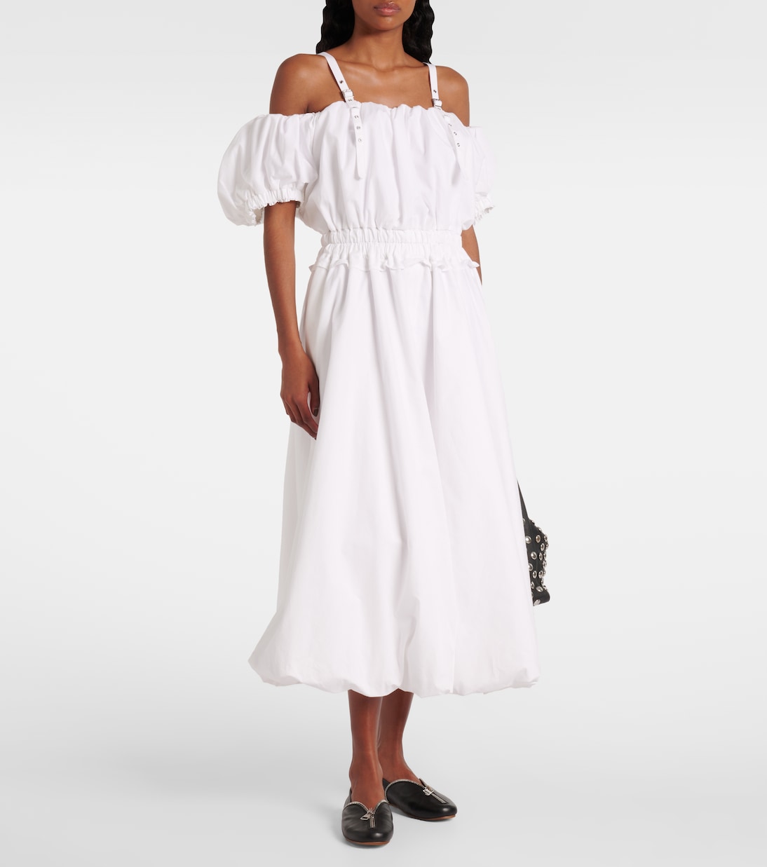 Off-Shoulder-Midikleid aus Baumwollpopeline | Noir Kei Ninomiya