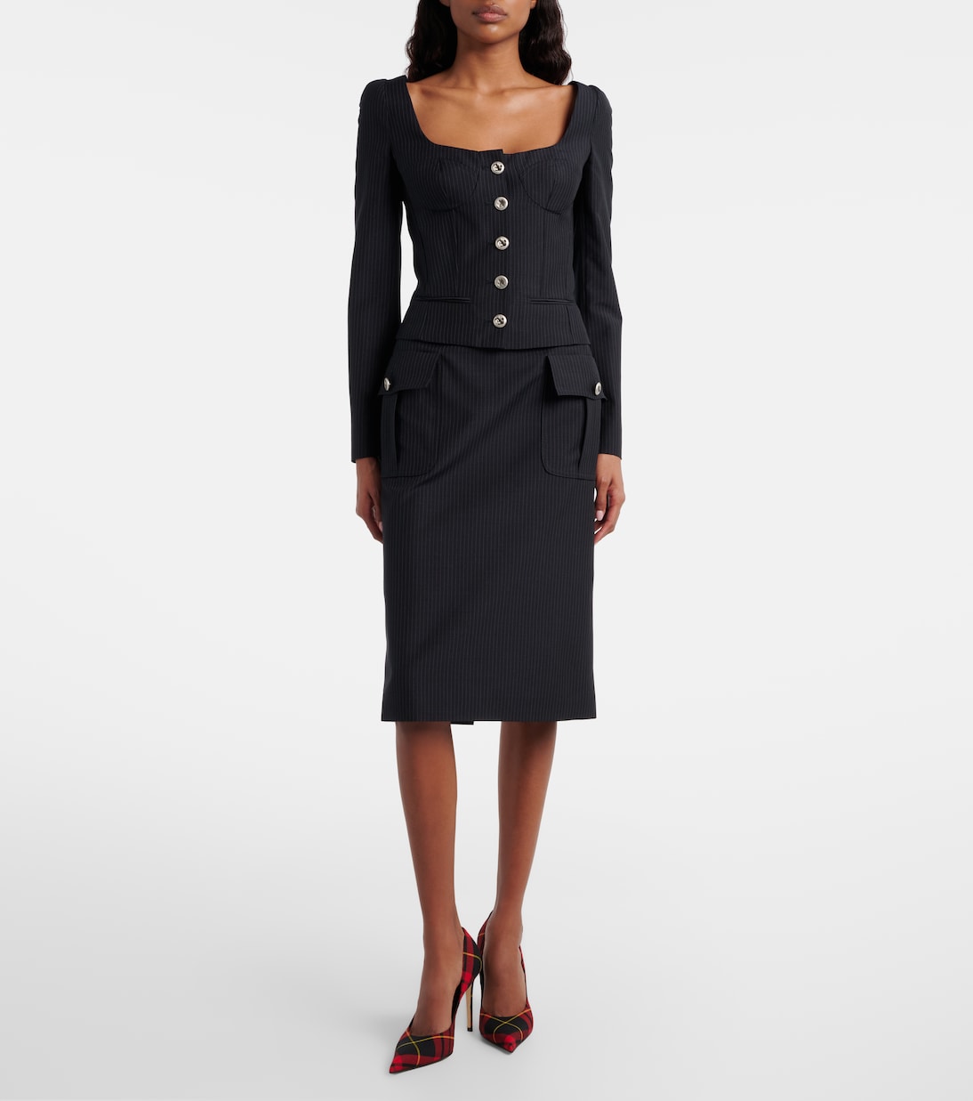 Chalk stripe wool and mohair pencil skirt | McQueen