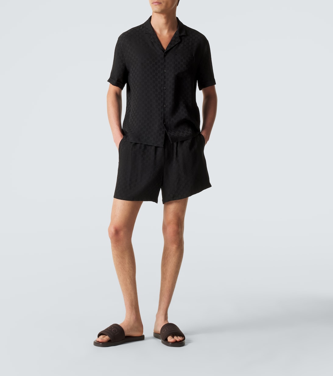 Logo帆布与皮革凉拖鞋 | Gucci