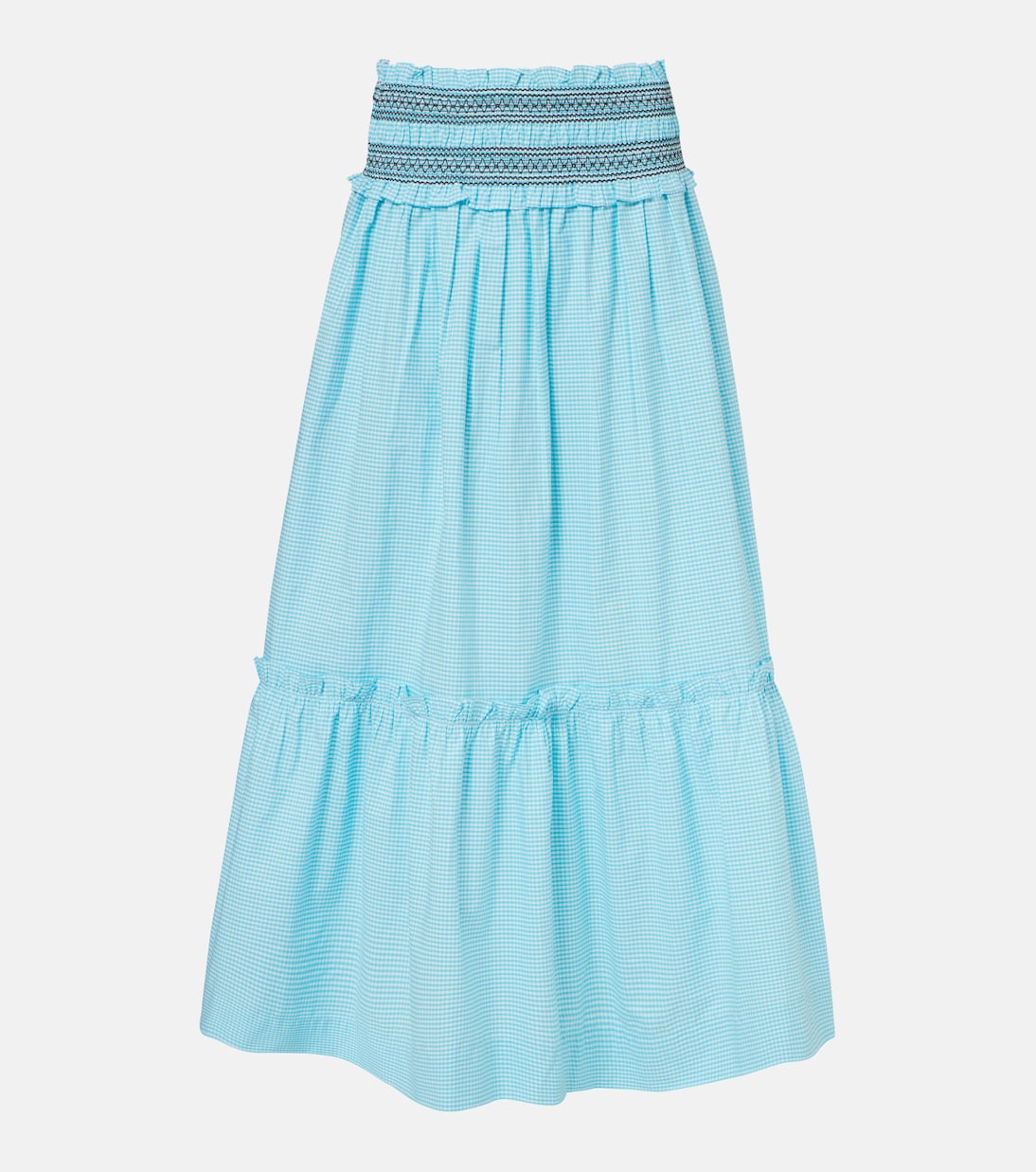 Embroidered gingham cotton poplin maxi skirt | Ganni