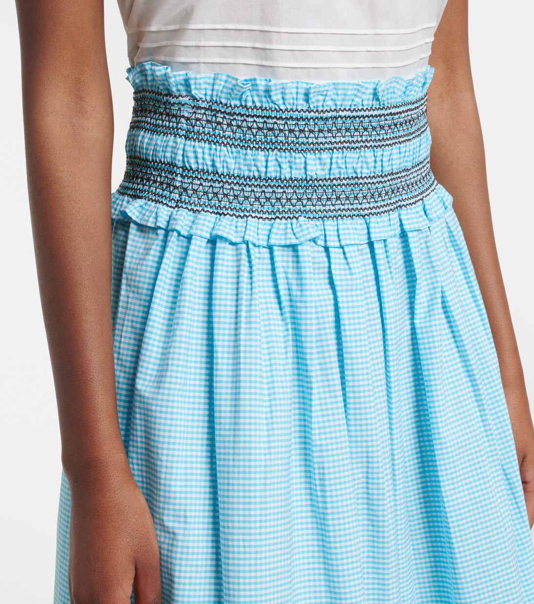 Embroidered gingham cotton poplin maxi skirt | Ganni