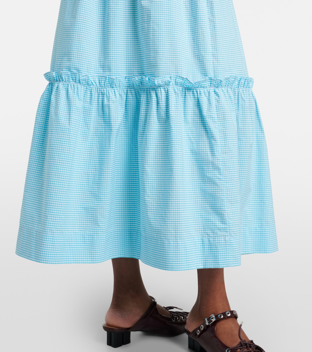 Embroidered gingham cotton poplin maxi skirt | Ganni