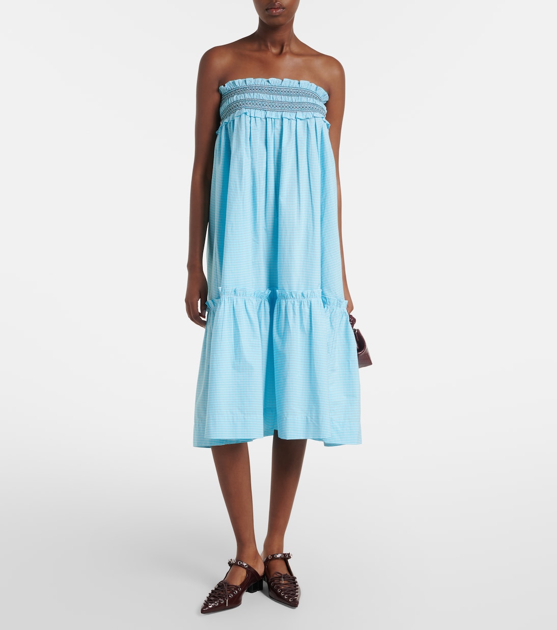 Embroidered gingham cotton poplin maxi skirt | Ganni