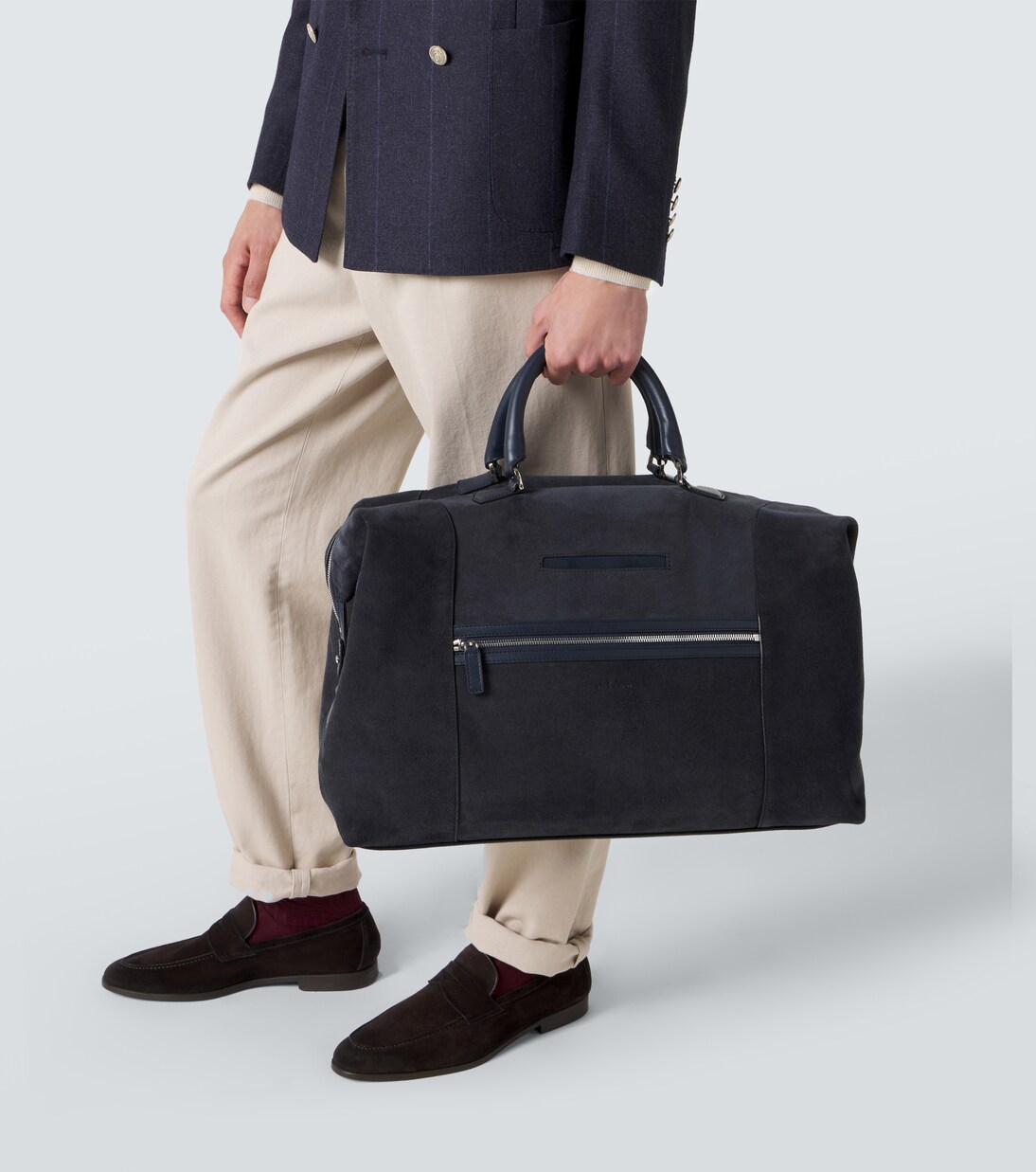 Leather-trimmed suede duffel bag | Kiton