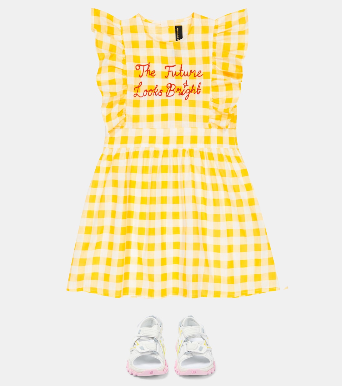 Embroidered gingham cotton dress | Mini Rodini