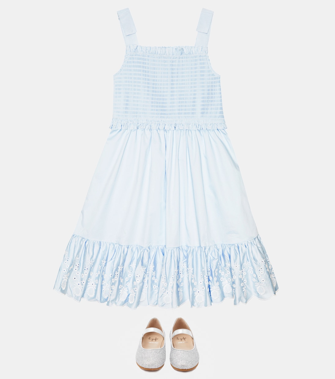 Smocked cotton poplin dress | Self-Portrait Kids