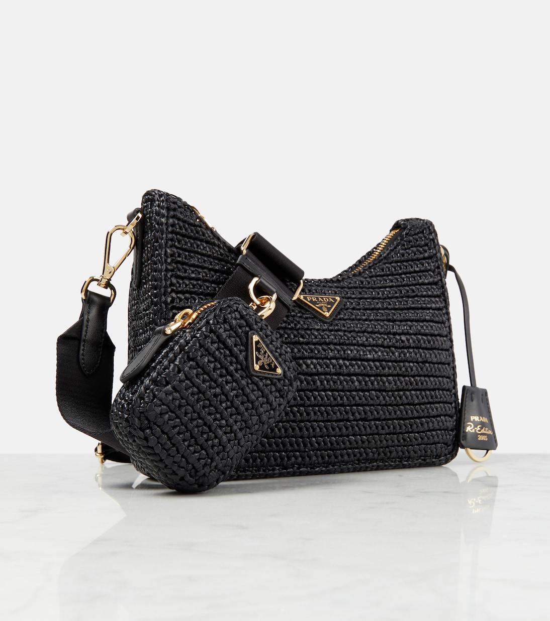 Small crochet raffia shoulder bag | Prada