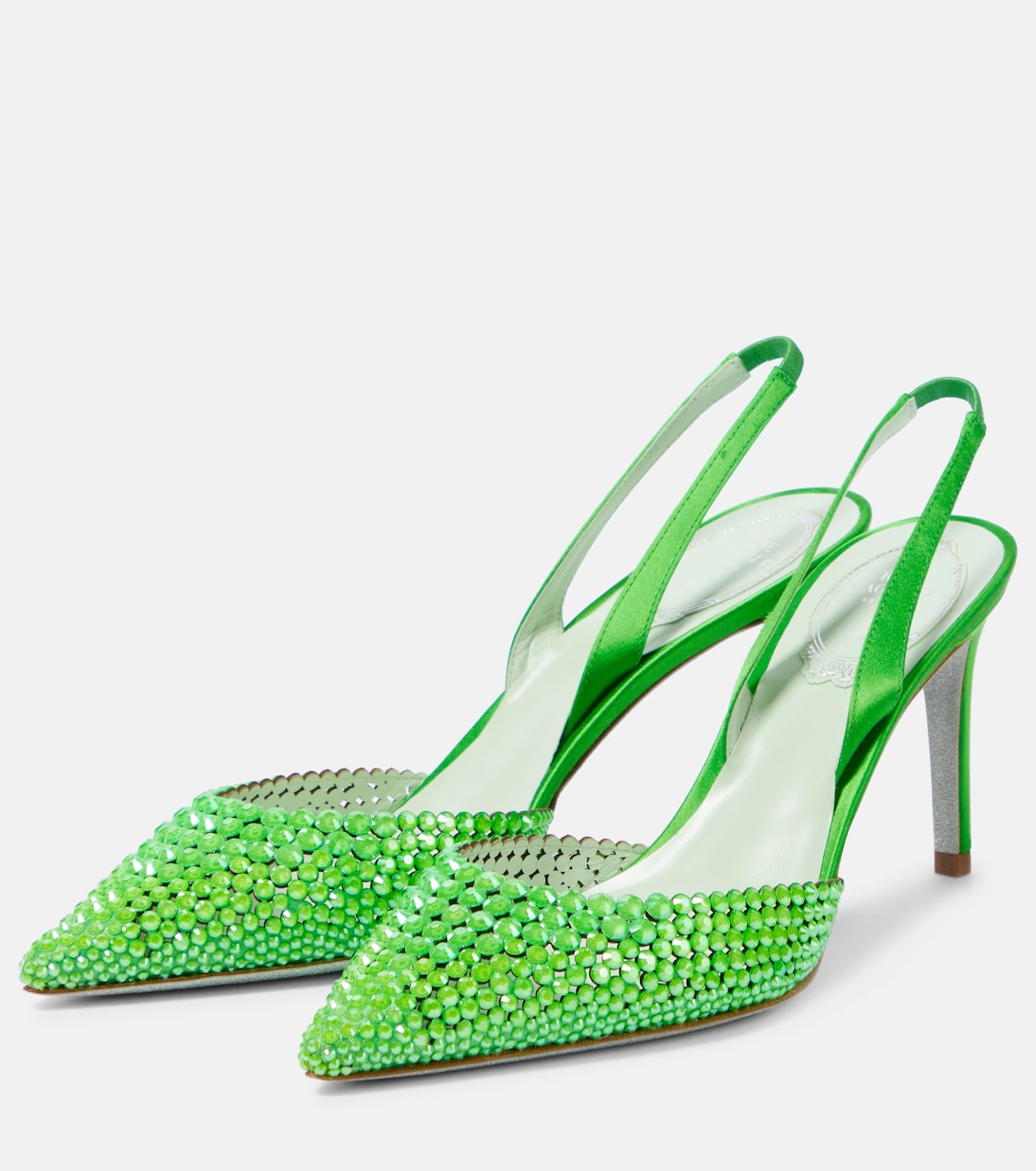 Verzierte Slingback-Pumps aus Satin | Rene Caovilla