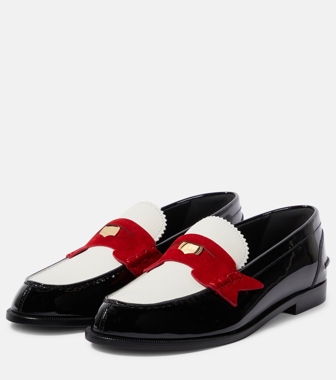 Penny suede-trimmed patent leather penny loafers | Christian Louboutin