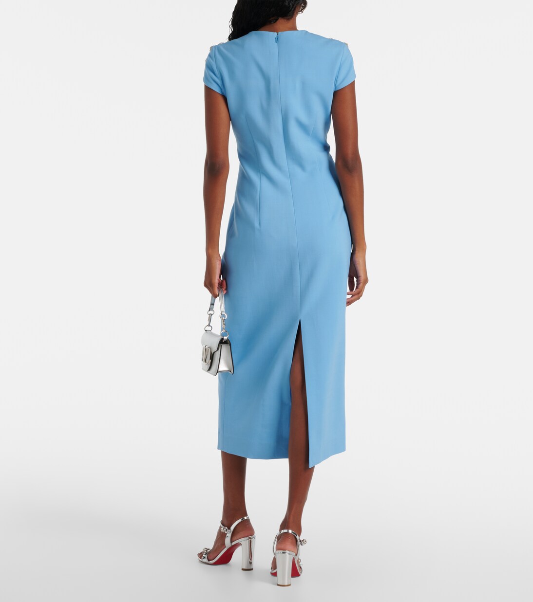 Robe midi en laine mélangée à cristaux | Oscar de la Renta