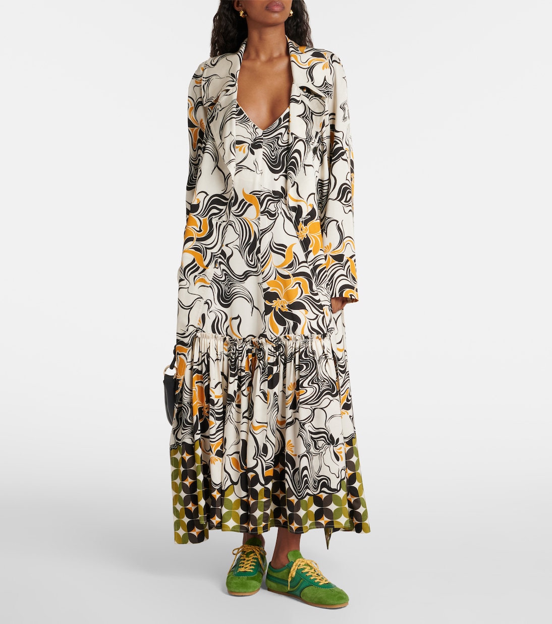 Abrigo cruzado de satén estampado | Dries Van Noten