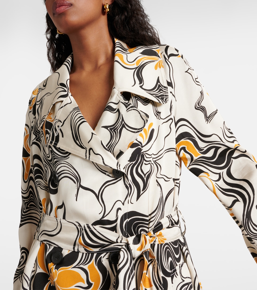 Abrigo cruzado de satén estampado | Dries Van Noten