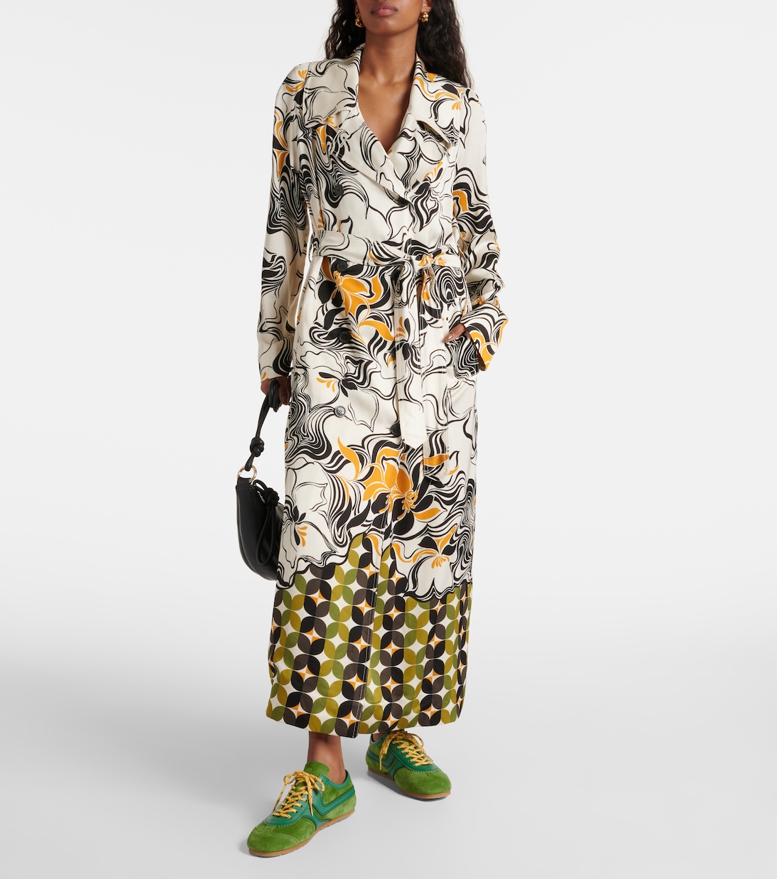 Abrigo cruzado de satén estampado | Dries Van Noten