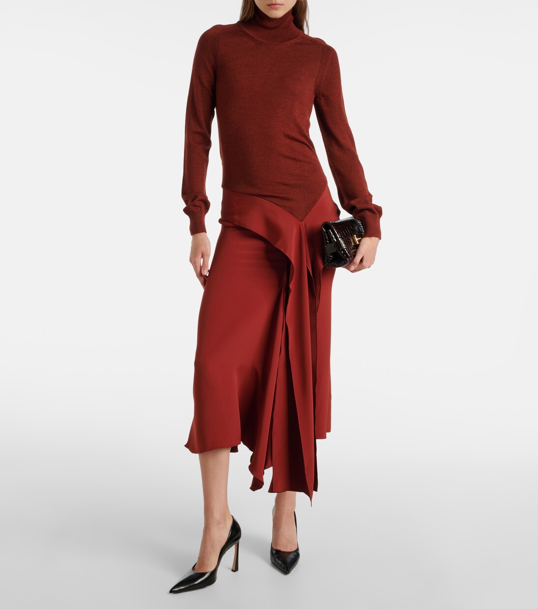 Robe midi en laine et crêpe | Victoria Beckham