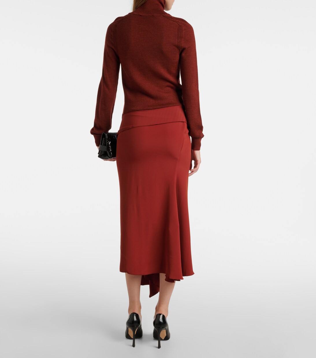 Robe midi en laine et crêpe | Victoria Beckham