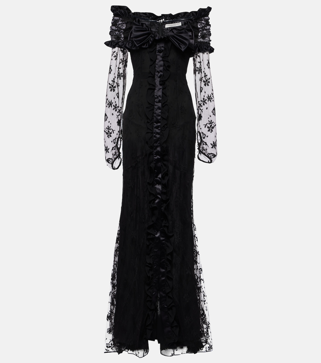 Abito lungo in pizzo con scollo bardot | Alessandra Rich