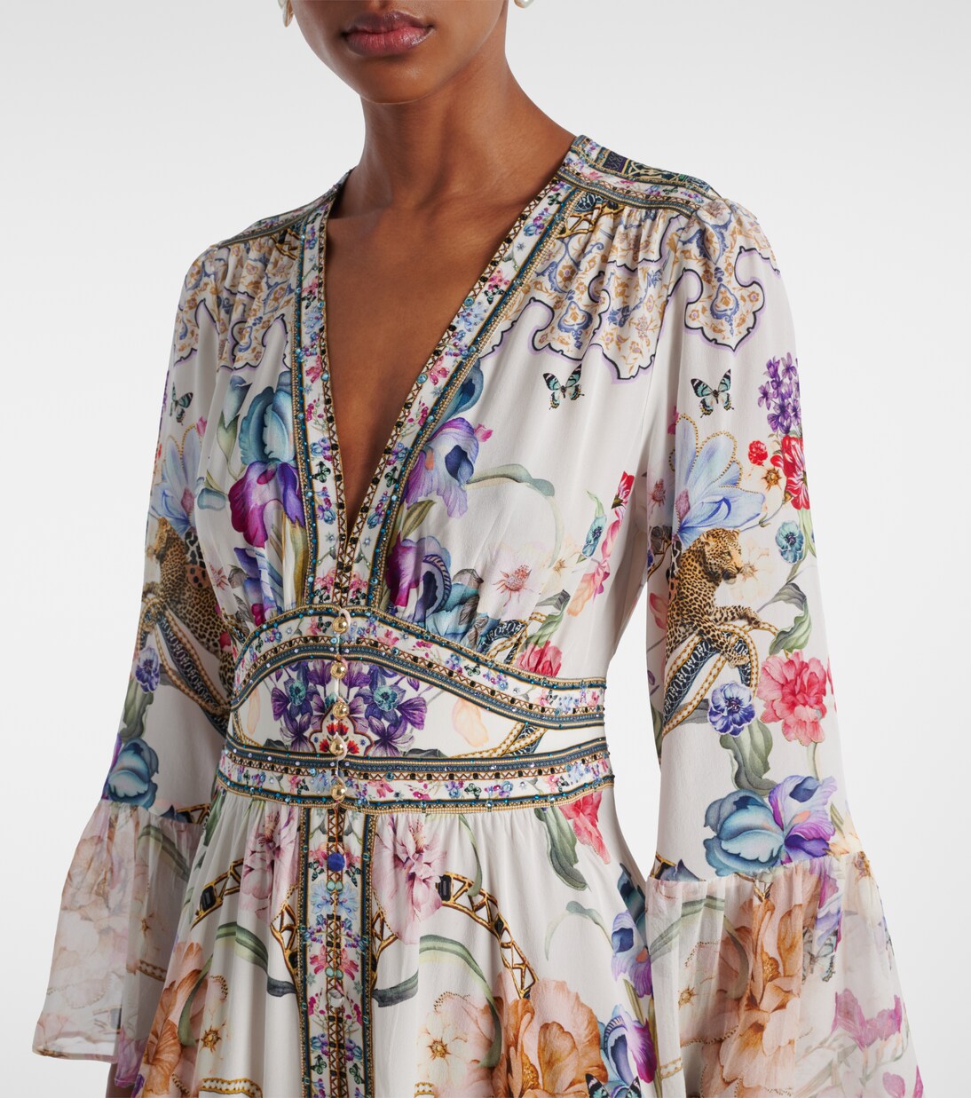 Maxikleid aus Seide mit Kristallen | Camilla