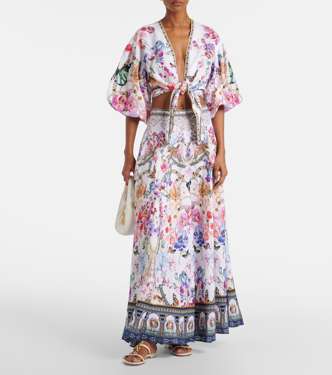 Crystal-embellished linen maxi skirt | Camilla