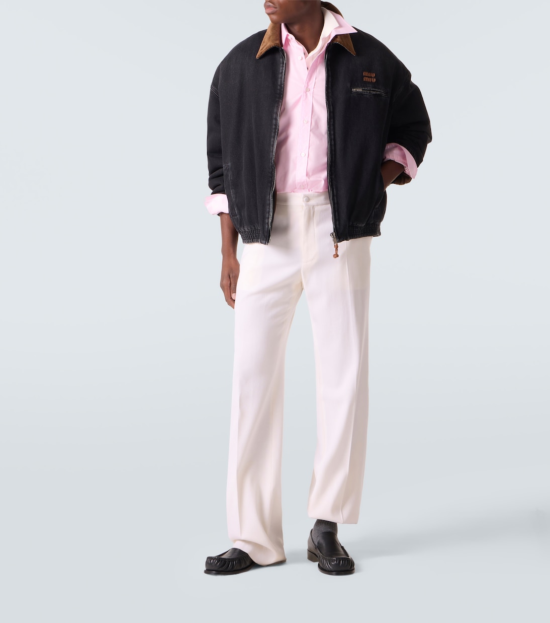 Veste blouson en jean et velours côtelé | Miu Miu