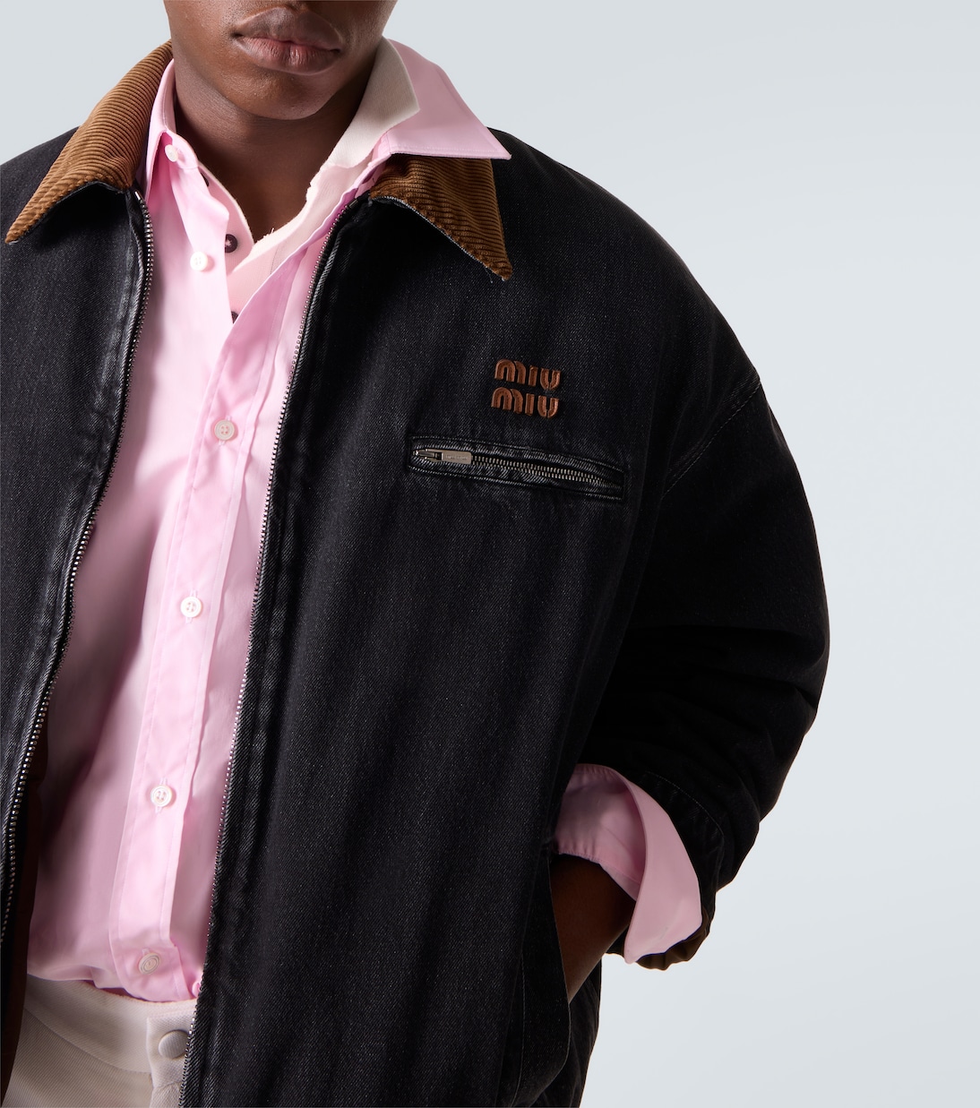 Veste blouson en jean et velours côtelé | Miu Miu