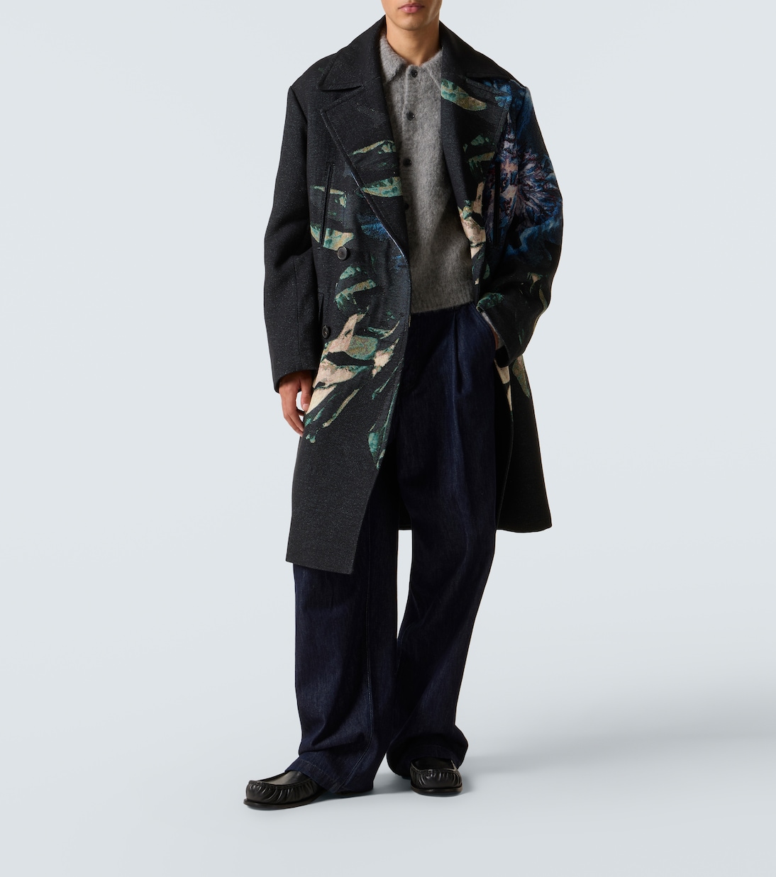 Double-breasted printed jacquard coat | Dries Van Noten