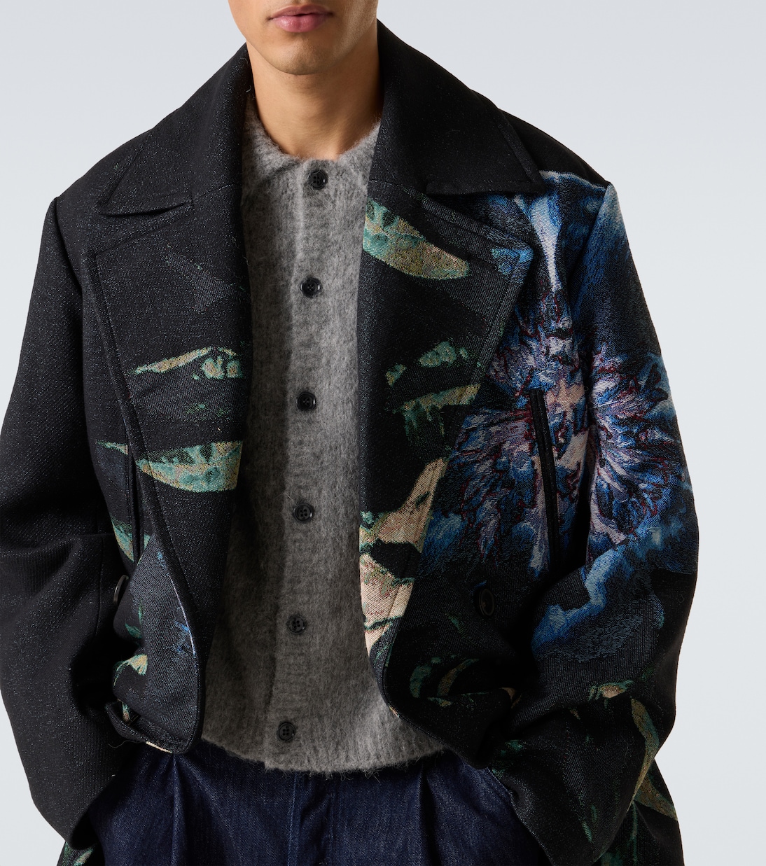 Double-breasted printed jacquard coat | Dries Van Noten