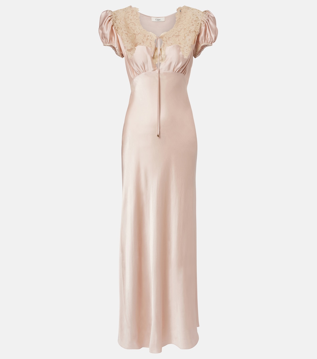Lace-trimmed silk satin maxi dress | Chloé
