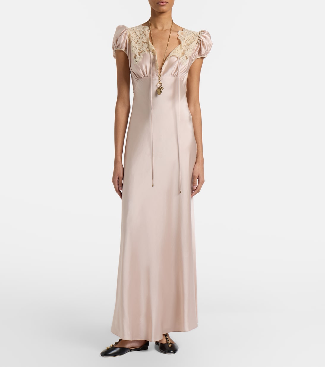 Lace-trimmed silk satin maxi dress | Chloé