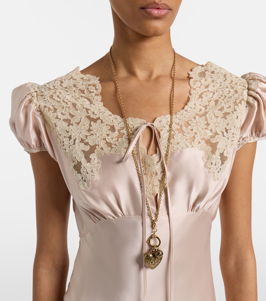 Lace-trimmed silk satin maxi dress | Chloé