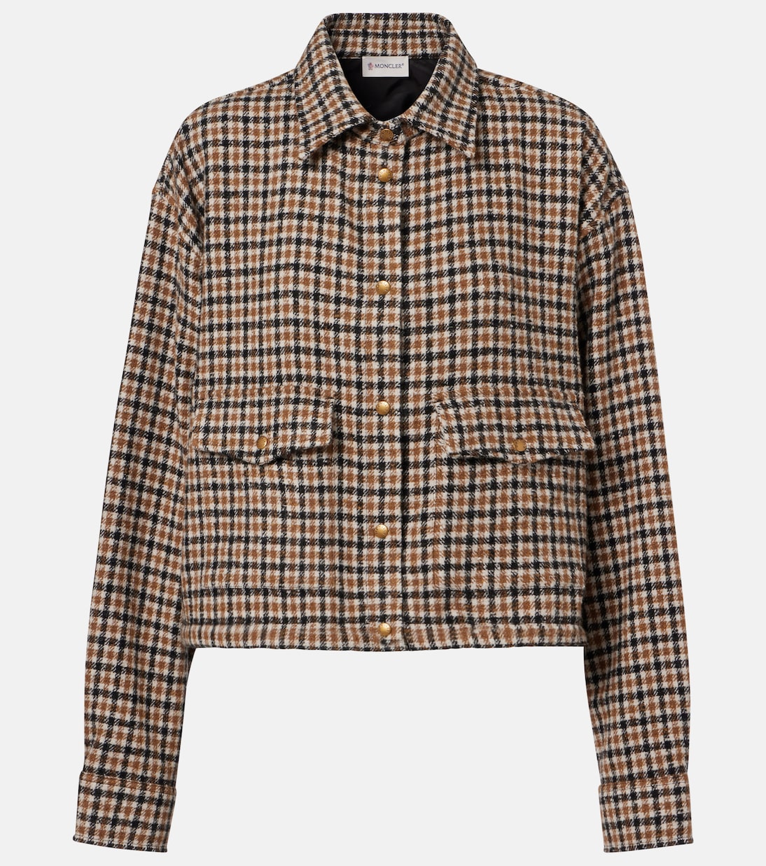 Checked cropped wool-blend jacket | Moncler