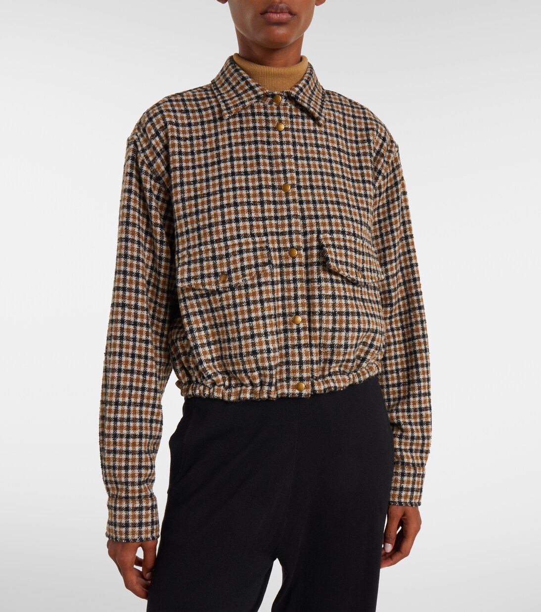Checked cropped wool-blend jacket | Moncler