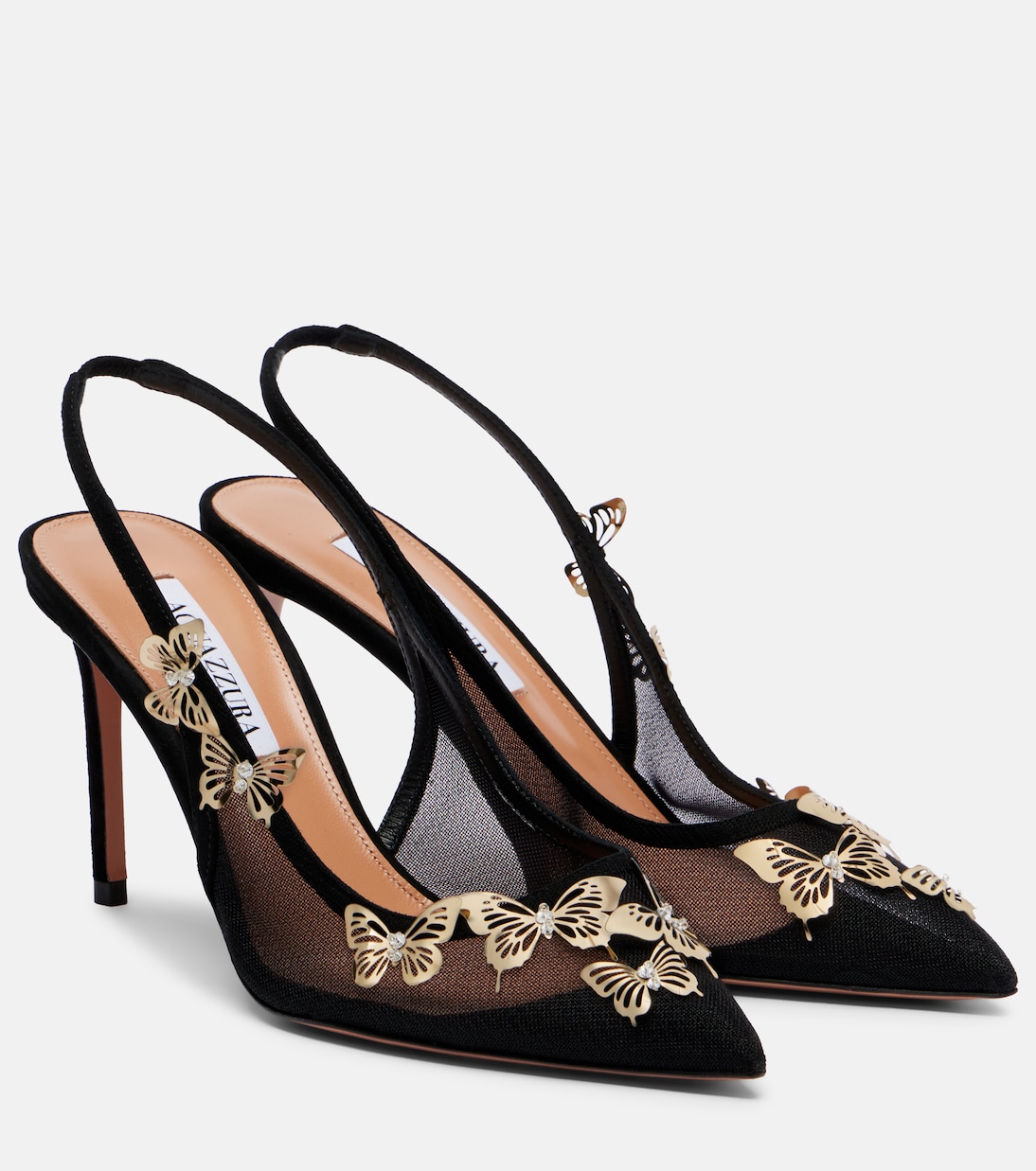 Papillon embellished mesh slingback pumps | Aquazzura