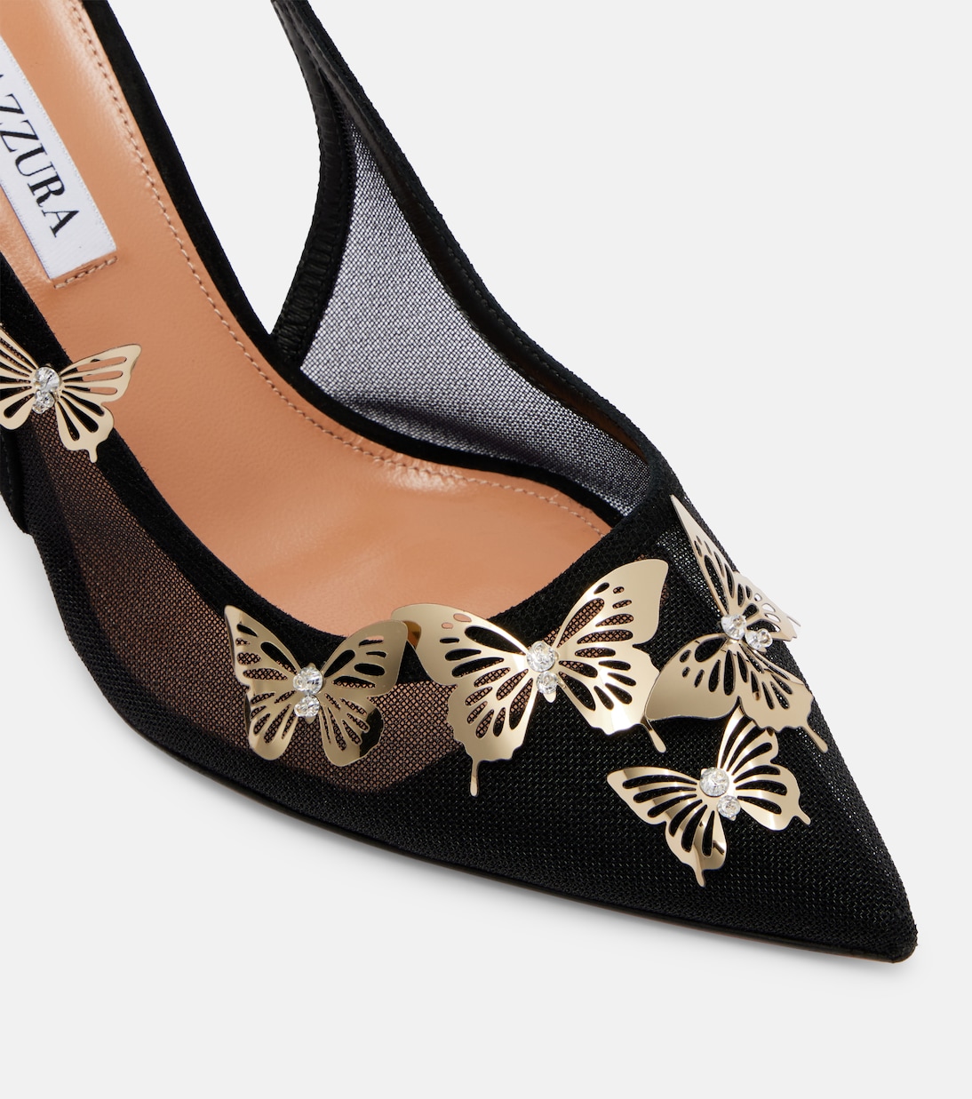 Papillon embellished mesh slingback pumps | Aquazzura