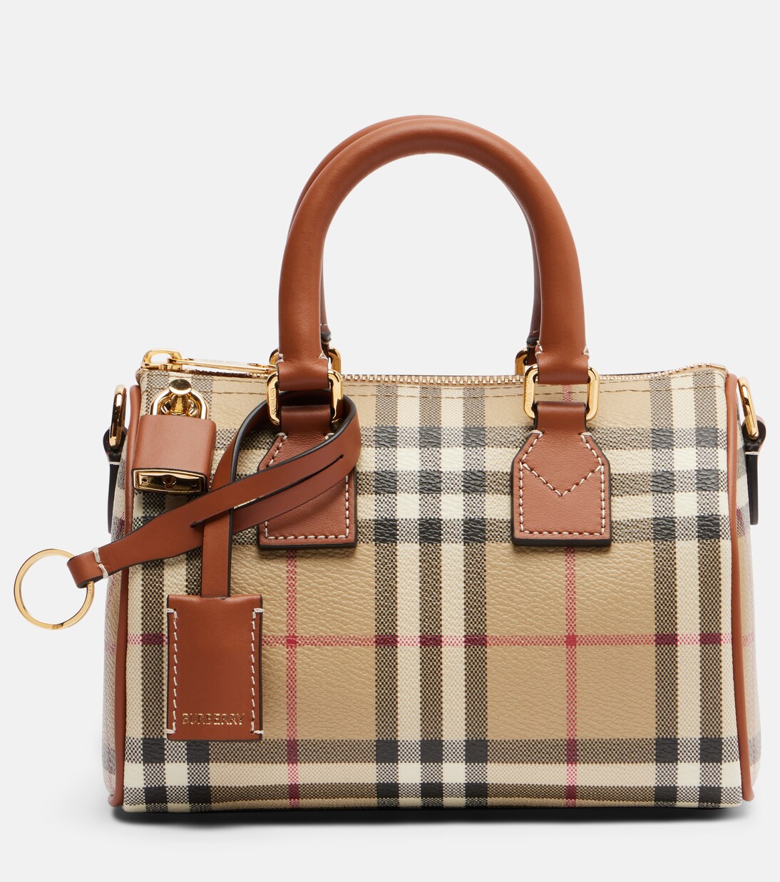 Burberry Check leather-trimmed bowling bag | Burberry