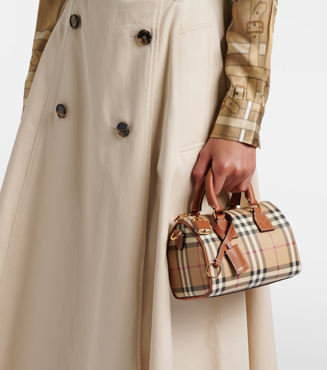 Burberry Check leather-trimmed bowling bag | Burberry