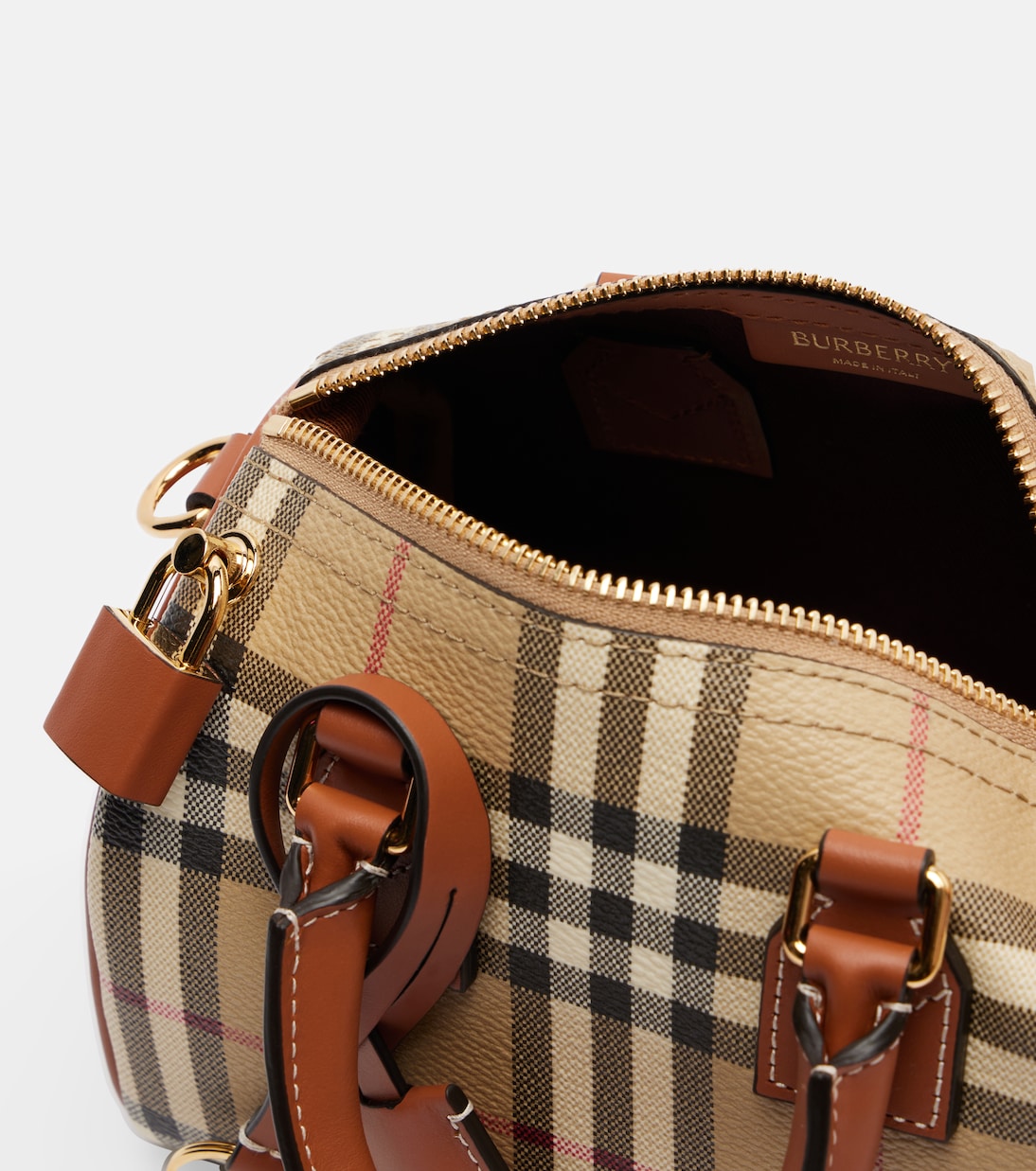 Burberry Check leather-trimmed bowling bag | Burberry