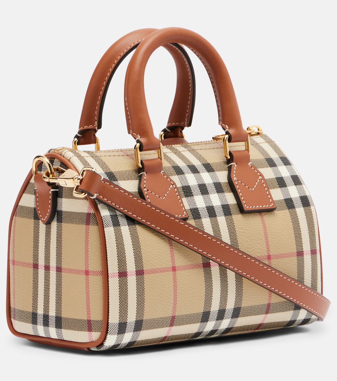 Burberry Check leather-trimmed bowling bag | Burberry