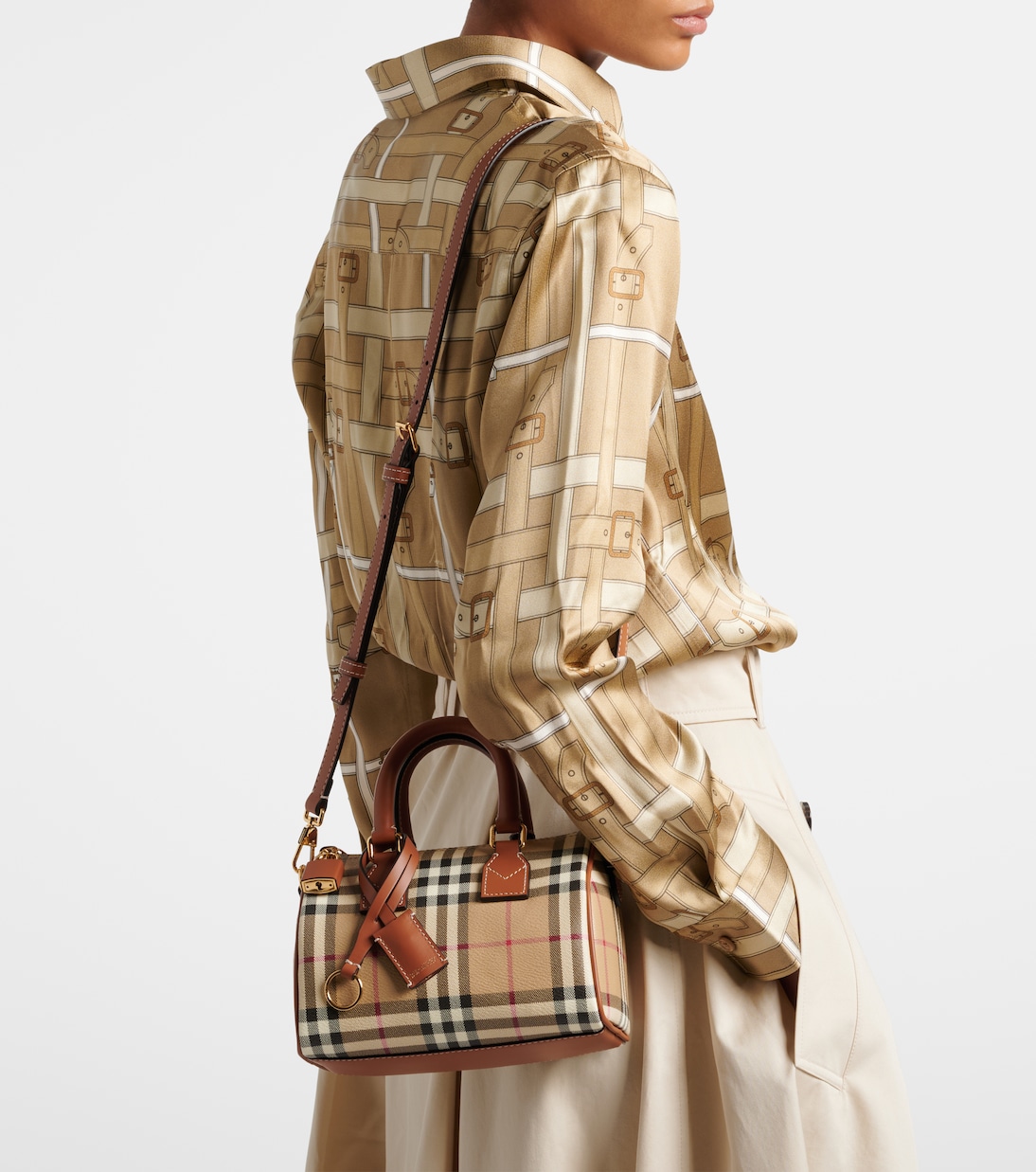 Burberry Check leather-trimmed bowling bag | Burberry