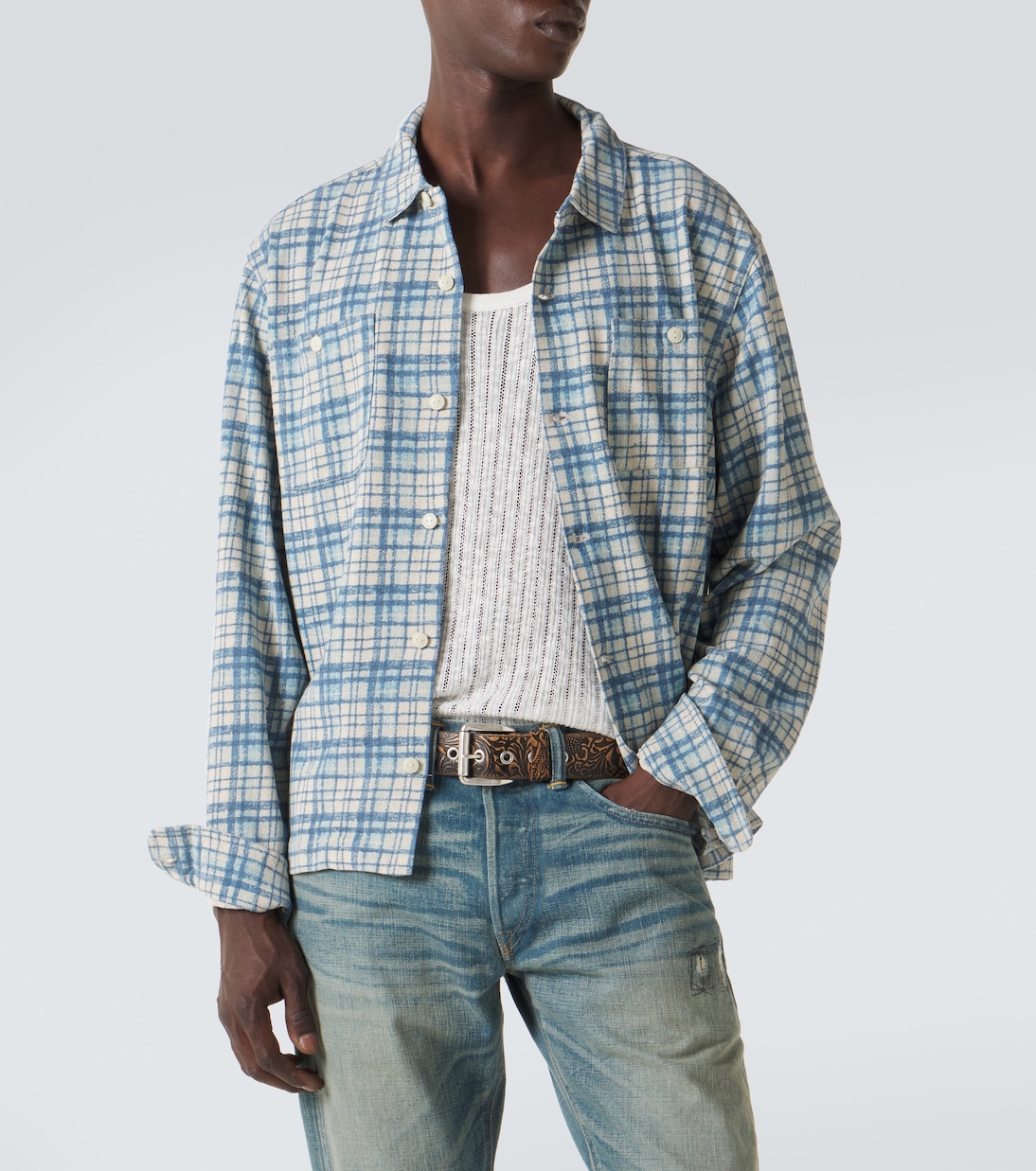Plaid cotton and linen jersey shirt | RRL